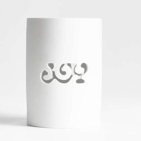 COPY - Joy" White Ceramic Hurricane Candle Holder 7" by Lucia Eames™ - Picture 3 of 8